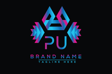 Blue PU letter logo design. Vector logo design for business.