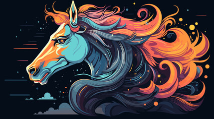 Obraz na płótnie Canvas Abstract space-themed horse with a flowing cosmic mane. simple Vector art