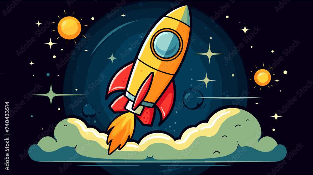 Canvas Prints abstract retro rocketship soaring through a starry sky. simple vector art