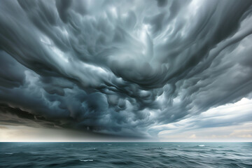 Storm clouds rolling over a vast ocean.