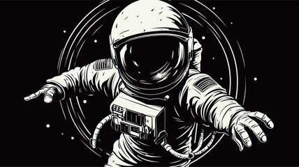 Abstract astronaut holding a vintage space helmet. simple Vector art