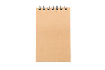 Spiral notepad isolated on white background with clipping path. Blank one face brown paper note. empty sheet of brown paper.