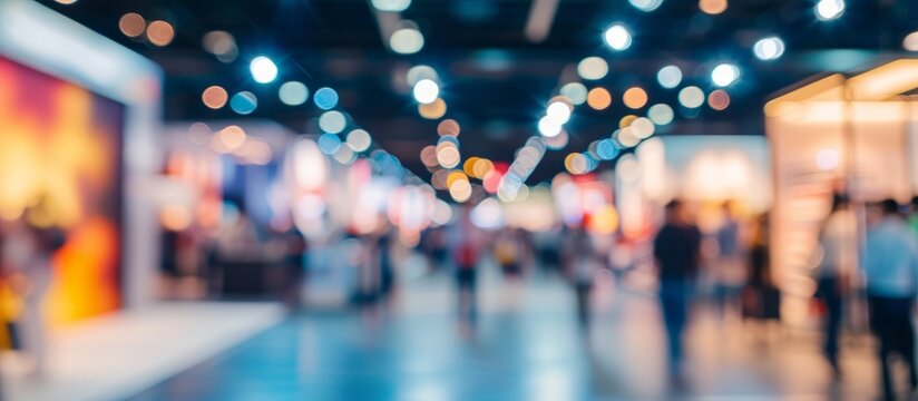 Vibrant Blur of People Walking Around in a Convention Center, Busy Event Scene with Motion Blur Effect