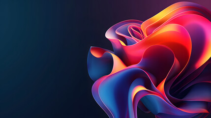 Colorful 3d abstract shapes on a dark background with copy space