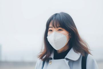 Woman wearing a mask to protect against dust pm 2.5.