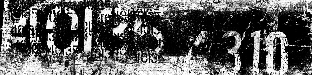 Abstract grunge stained lettering background. Urban cyber punk wide illustration	