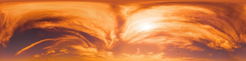 Glowing golden red sunset sky panorama. HDR 360 seamless spherical panorama. Full zenith or sky...
