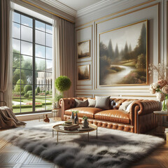 A luxurious sofa against a wall for modern interior design 