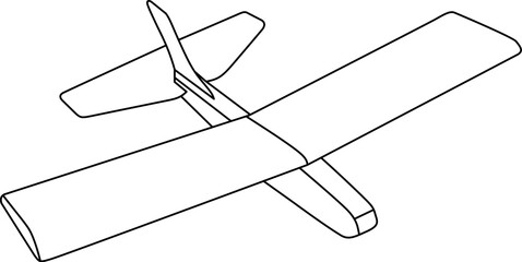 Flying plane outline illustration. Black & white small aircraft