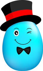 Colorful Easter egg character design with hat. Happy Easter holiday concept. Illustration.