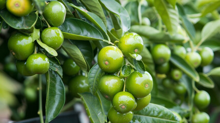 A of bright green gs grows in a tangled web of vines each small orb promising a burst of tart and sweet flavor.