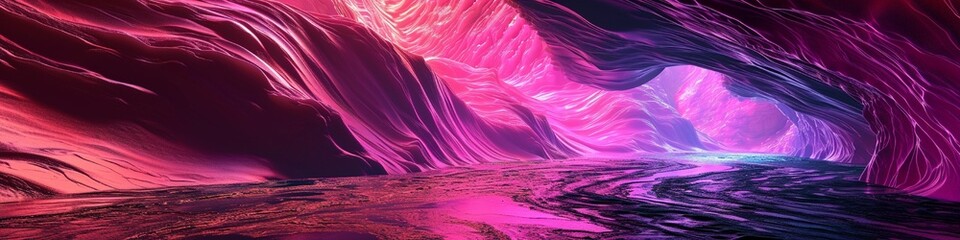 Radiant neon magenta waves creating a surreal abstract landscape, as clear and detailed as a high-definition photo