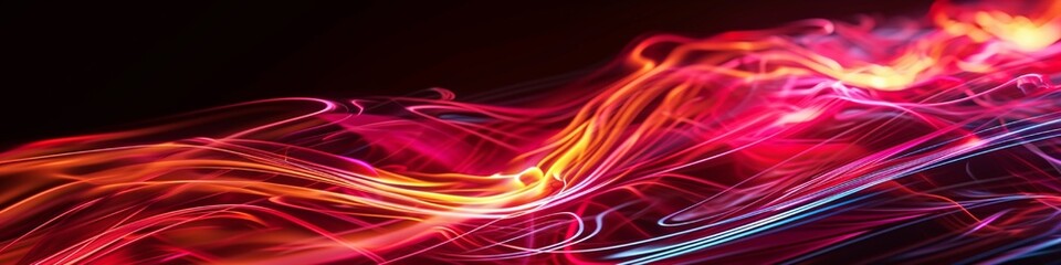 Neon red waves overlapping in a dynamic abstract pattern, with the vividness and detail of an HD camera capture