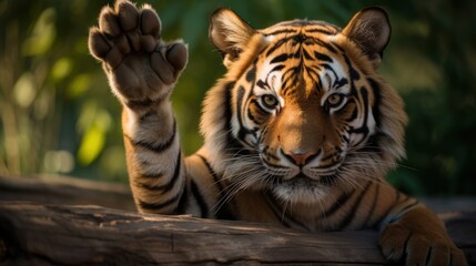 Fototapeta premium Happy tiger pleased to welcome you.
