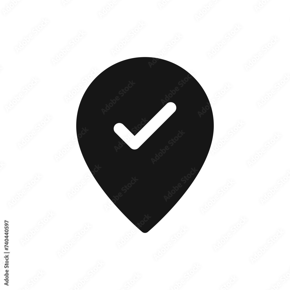 Fototapete checked Location pin icon with check mark tick symbol, map pointer with checkmark icons