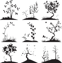 Set of Trees Black Silhouettes on white background