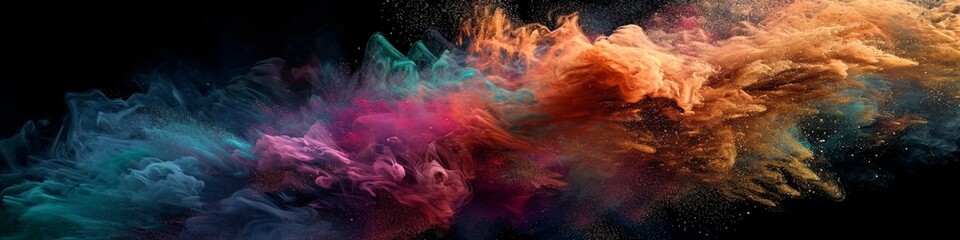 An ethereal cloud of digital particles, shimmering in a spectrum of colors against a dark backdrop