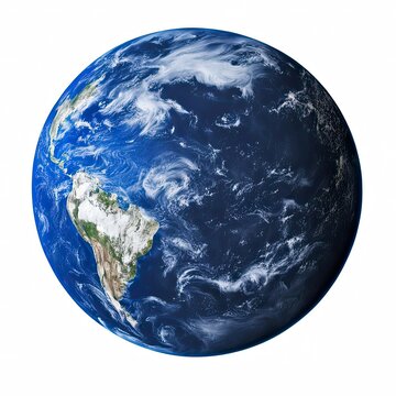 Blue Planet Earth from space showing North & South America, USA. Global World isolated on white background, Photo realistic 3D rendering with clipping path