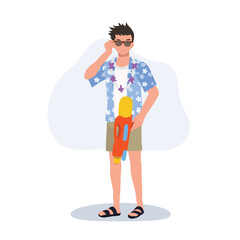 Joyful man Enjoying Songkarn Festival Water Fight. man with Water Gun