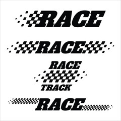 Sport race track text and checkered flags