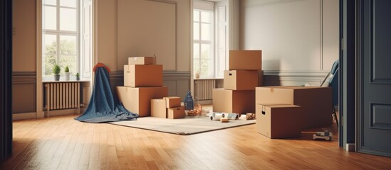 New apartment with lots of boxes. concept of Moving to a new house.