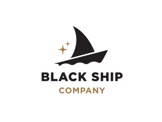 Silhouette ship Sailing Boat logo design, Traditional Sailboat from Asia Africa on the Sea Ocen River