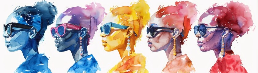 80s fashion in watercolor groovy sunglasses and neon outfits capturing the eras iconic vibe