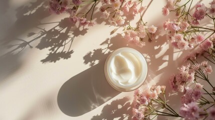 Obraz na płótnie Canvas Natural organic cosmetics skincare. Herbal cosmetics cream. Cream open jar 