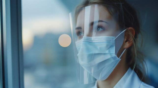 Female doctor wearing mask and face covering