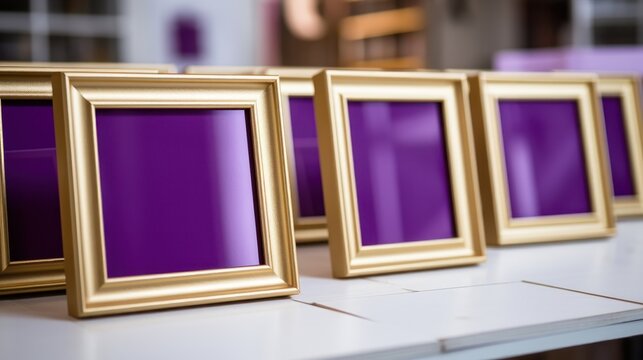 Blank photo frames on table.