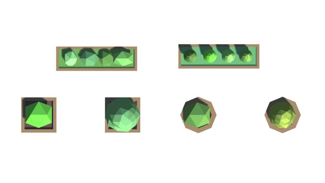 Set Of Low Poly Plotted Plant Top View Vector