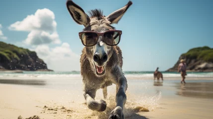 Poster Experience the intensity of an donkey leaping onto the beach in a stunning close-up photo, Ai Generated. © Crazy Juke