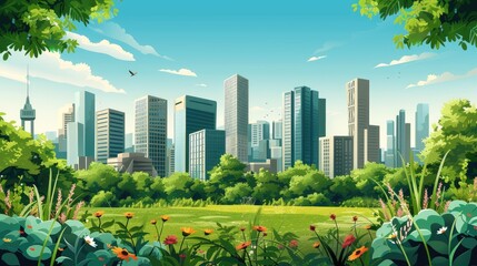 Garden nestled amidst high-rise buildings, creating a green cityscape. Ai Generated - obrazy, fototapety, plakaty