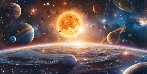 Behold the majestic panorama of the solar system from the outer rim. Ai Generated - obrazy, fototapety, plakaty