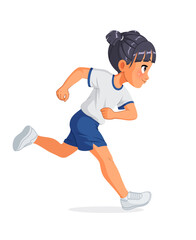 Asian school girl running. Isolated vector illustration.