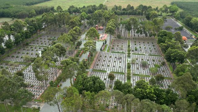 War cemetery in Cu Chi, Vietnam. Aerial