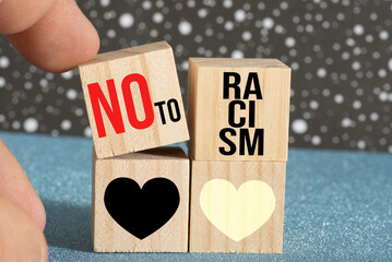 Black and white heart and slogan No to Racism