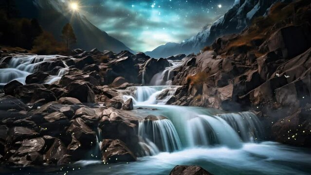 nature scene illustration with a breathtaking astrophotography image of a stellar. seamless looping overlay 4k virtual video animation background 