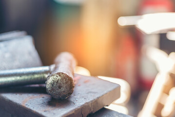 Mechanic tools engineering equipment car auto repair shop with copy space. Blurred background mechanical service. Heavy screw grungy rusted wrenches dirty screwdriver object. Industrial hardware set