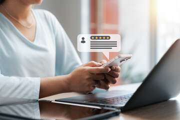 Customer Satisfaction Survey concept, 5-star satisfaction, service experience rating online...