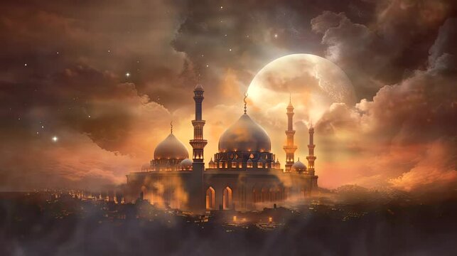 background mil y una noches, words "Ramadan kareem". seamless looping time-lapse virtual 4k video animation background