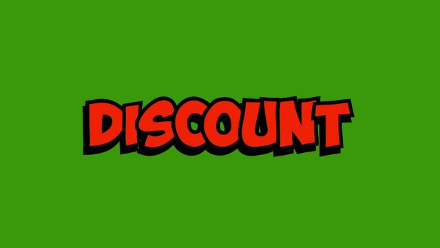 discount comic font animation. green screen. red text. 4K motion animation.