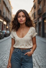 Fototapeta premium Portrait of a beautiful young woman in a city