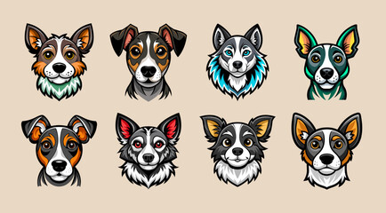 Collection of dog head cartoon illustration design