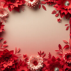 Obraz premium Eye-catching red paper flowers set on a pink background. Perfect for creating cards for Mother's Day and International Women's Day.
