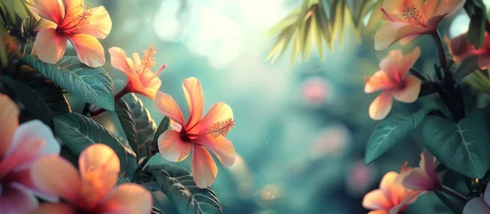 Fotobehang Beautiful assorted flowers with vibrant leaves in the lush green garden © TheWaterMeloonProjec