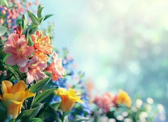 Background of 3d flowers with copy space for text. background for greeting spring seasons- Women's Day and Mother's Day. empty Banner.