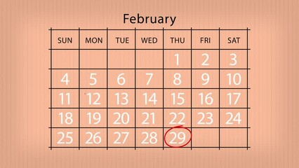 Leap Year Calendar Peach Color Animation 
