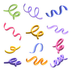 3D celebratory party confetti swirls ornaments set