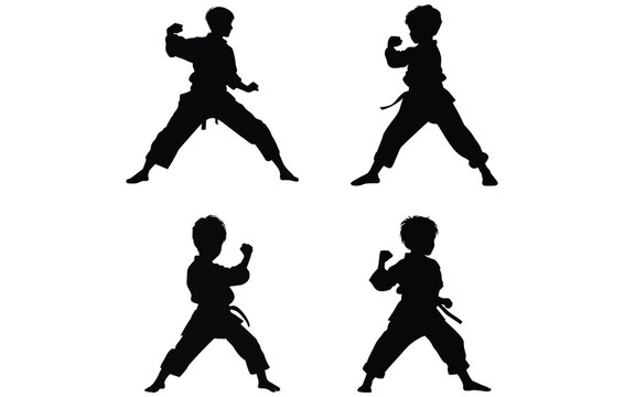 young karate boys silhouettes,Kids Karate Silhouettes, Martial Arts Silhouette, Kids Training Silhouette